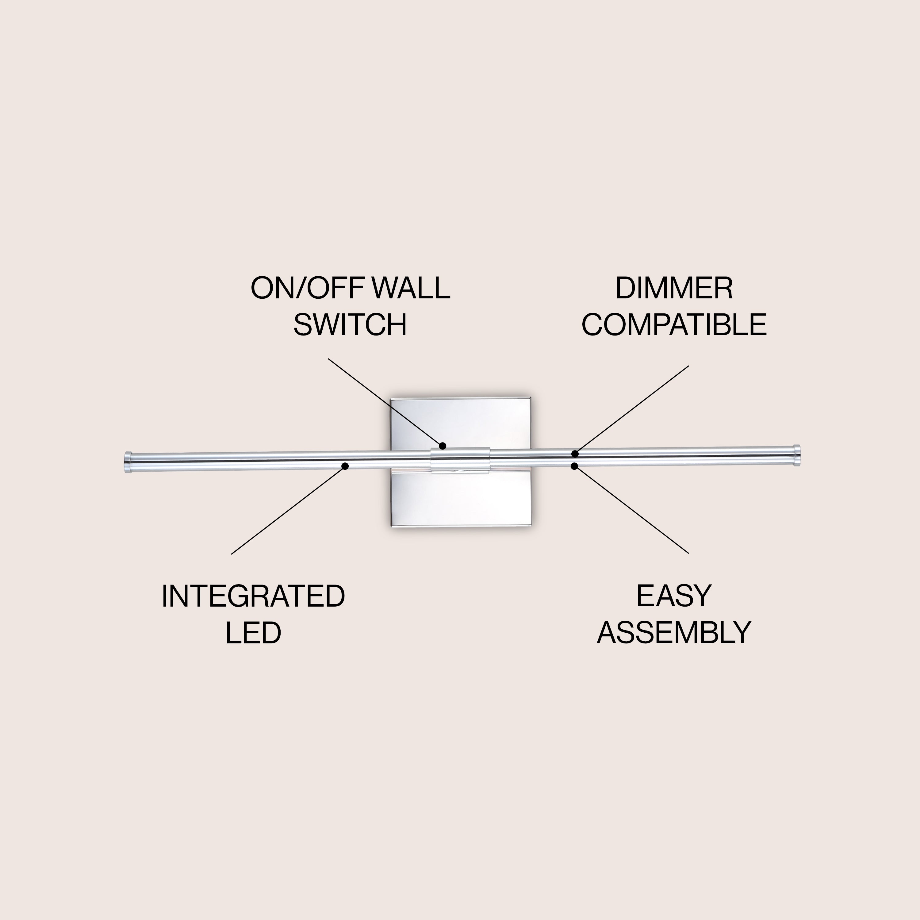 Dimmable LED Wall Sconce Light Fixture - 28 Inch Modern Metal Wall Light with Integrated LEDs for Bedroom, Living Room, and Hallway Lighting