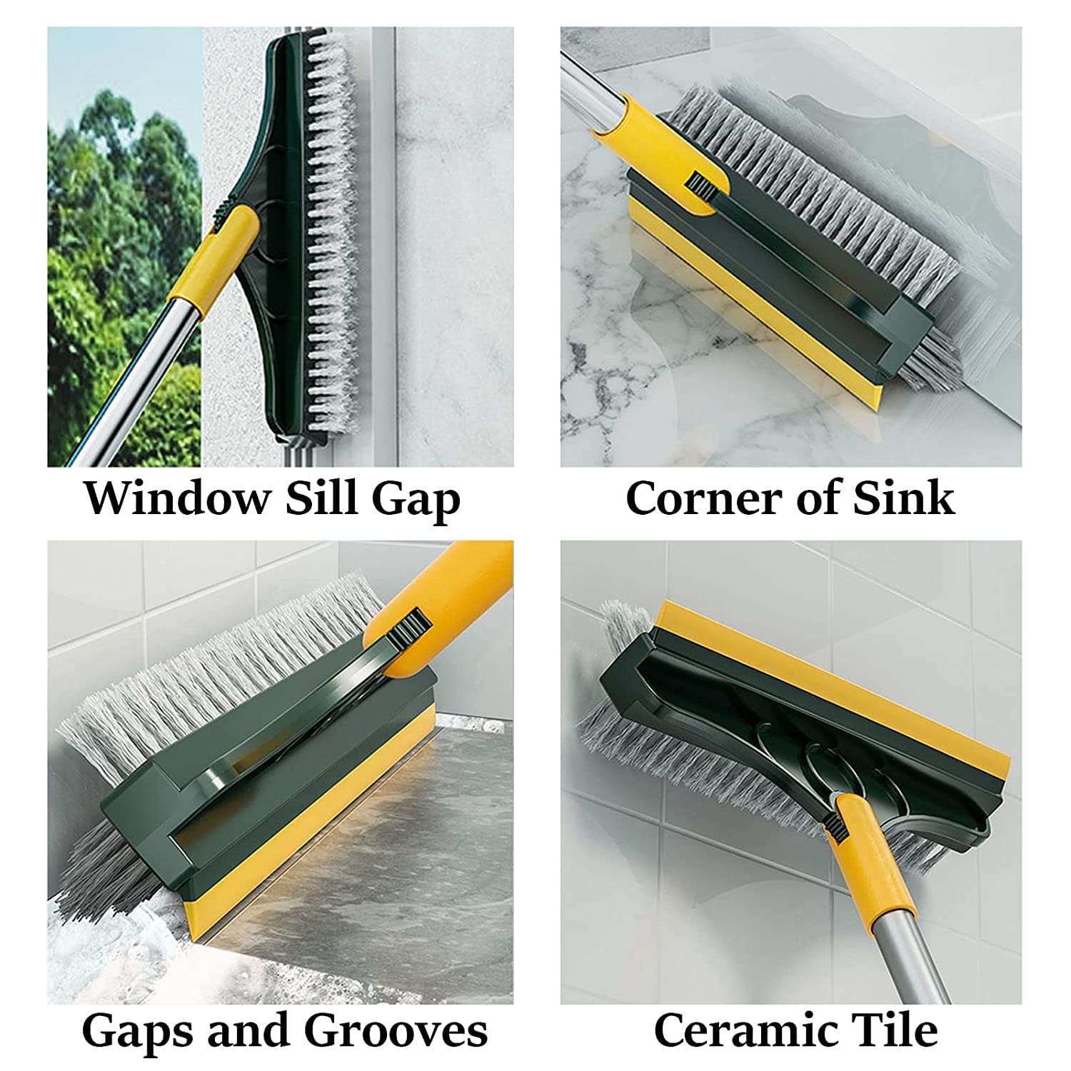 Antson Bathroom Cleaning Brush with Wiper - Long Handle Tile and Floor Scrub Brush for Shower, Bathtub, and Grout Cleaning - Bathroom Floor Cleaner Brush for Tiles, Sinks, and Hard-to-Reach Areas