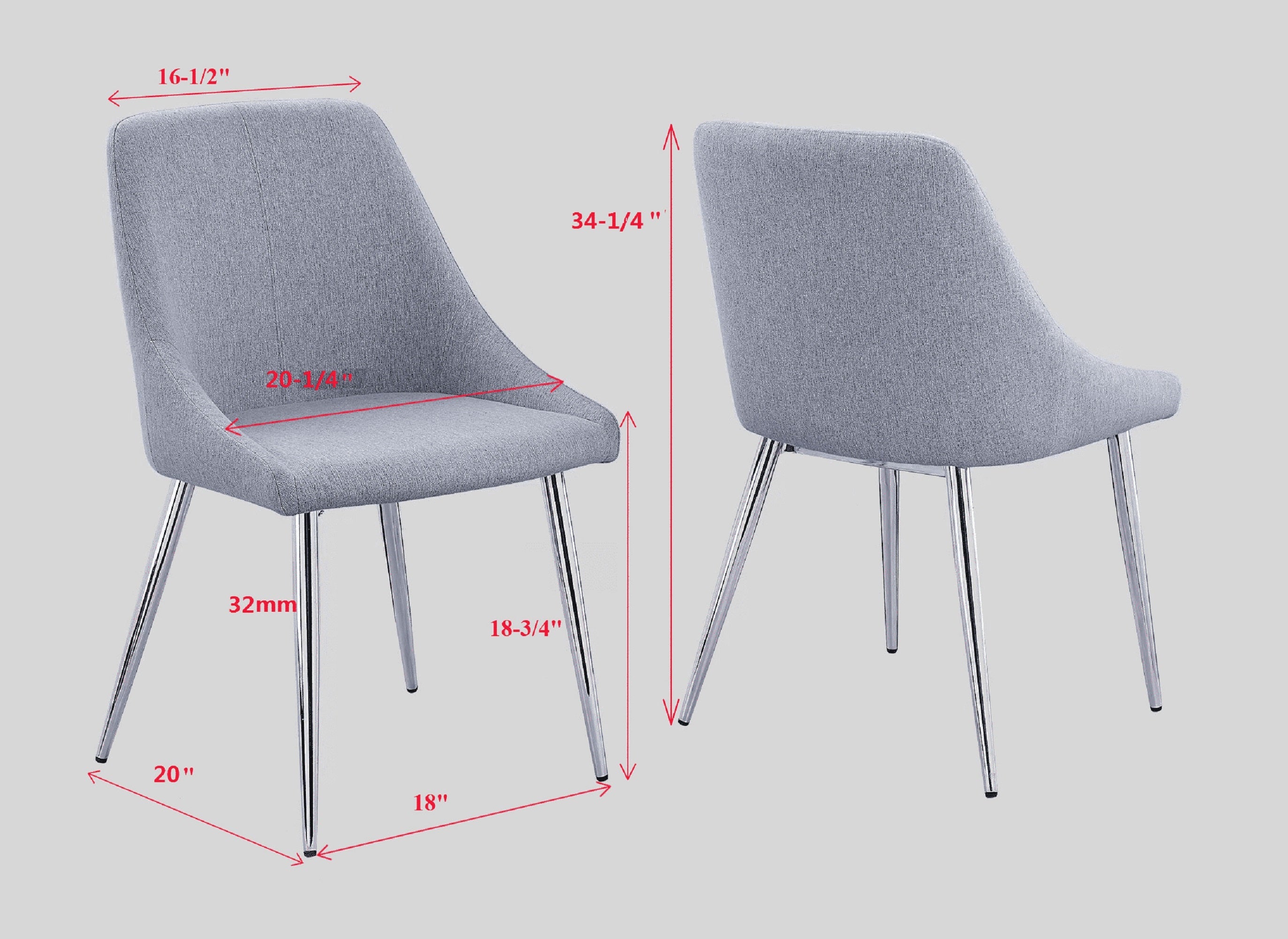2-Piece Modern Chrome/Gray Side Chairs with Metal Legs & Wooden Seat - Perfect for Dining Room, Kitchen, Office or Small Space Decor