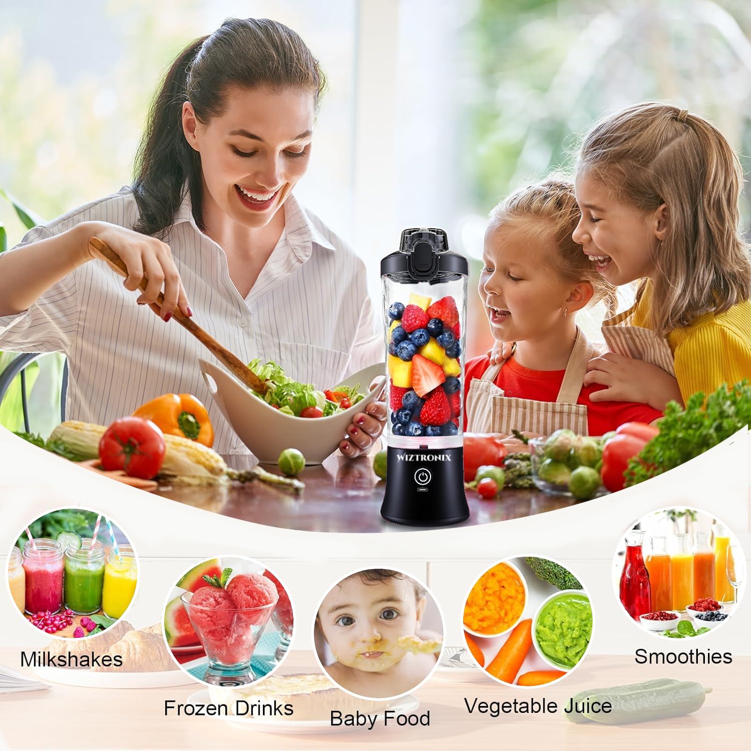 21oz Cordless Portable Blender - BPA Free Personal Blender with Travel Cup | USB-C Rechargeable | Stainless Steel Blades | Perfect for Smoothies, Protein Shakes & Cocktails | Ideal for Gym, Office & Outdoor Use (Peach-Black)