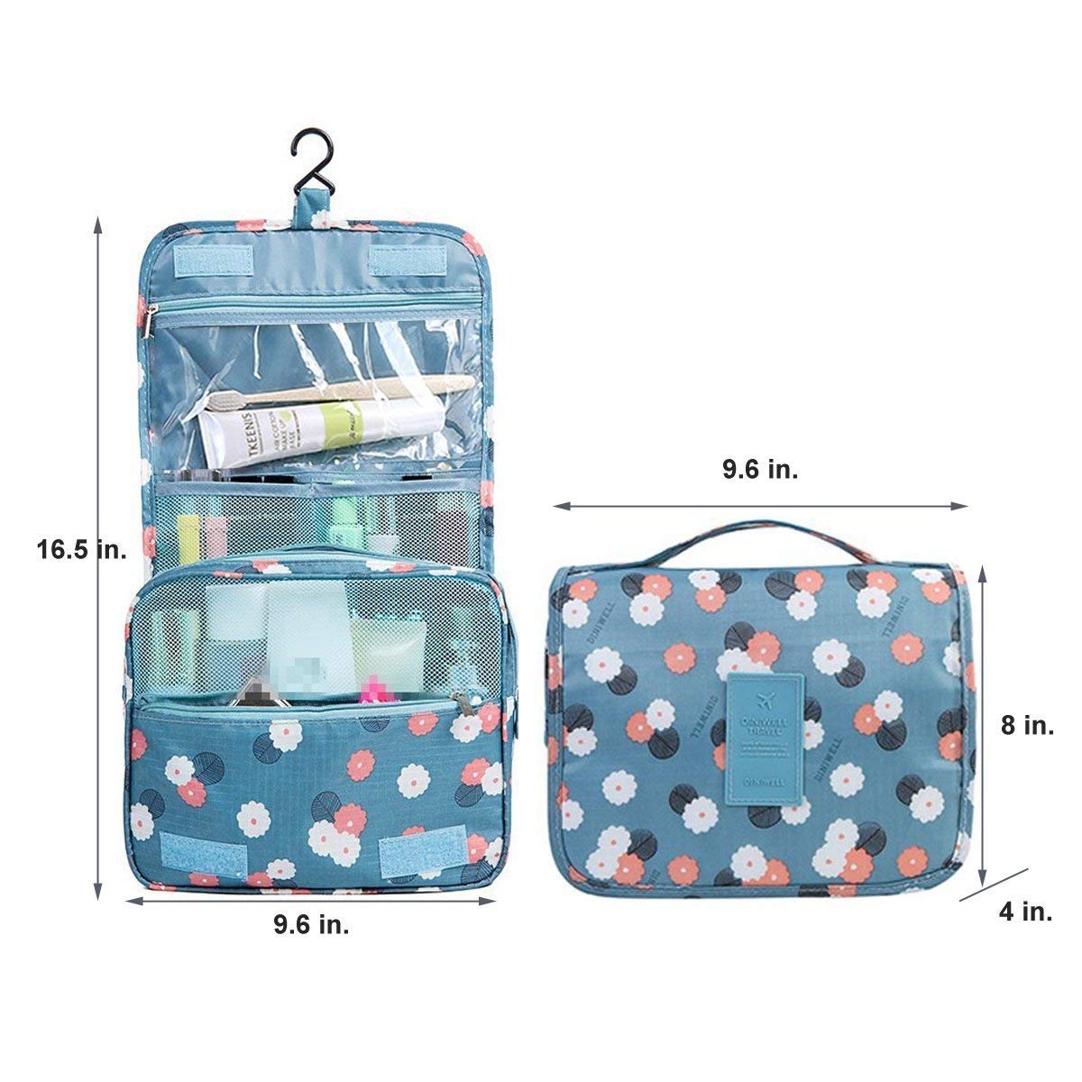 SHRBI Waterproof Hanging Toiletry Bag for Women - Multi-Function Travel Cosmetic Organizer with Hook, Portable Makeup Pouch for Shower, Gym, Camping & Vacation (Multi-Color)