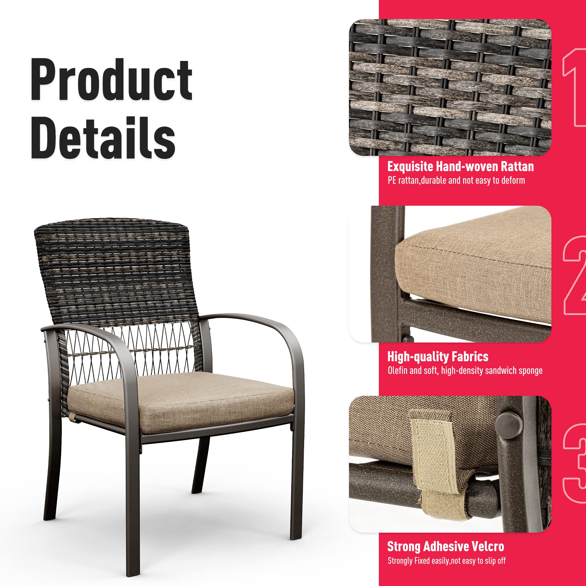 Pamapic 5-Piece Outdoor Patio Dining Set - Weather-Resistant PE Rattan Table & Chairs with Comfortable Cushions - Easy to Maintain Beige Furniture for Garden, Backyard, Poolside & Terrace