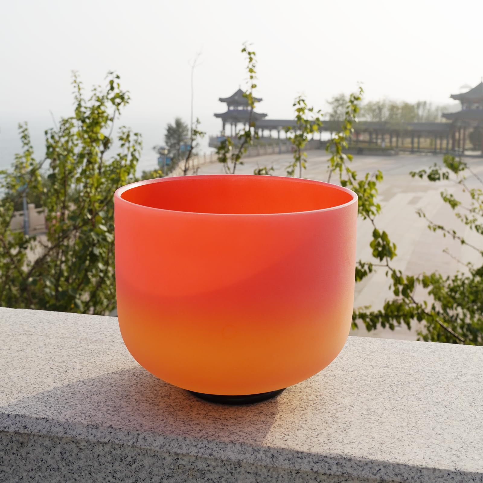 KVKA 10 Inch Rainbow C Note Root Chakra Singing Bowl - Red & Yellow Frosted Quartz Crystal with Carrying Case for Meditation, Yoga, Sound Healing & Chakra Balancing