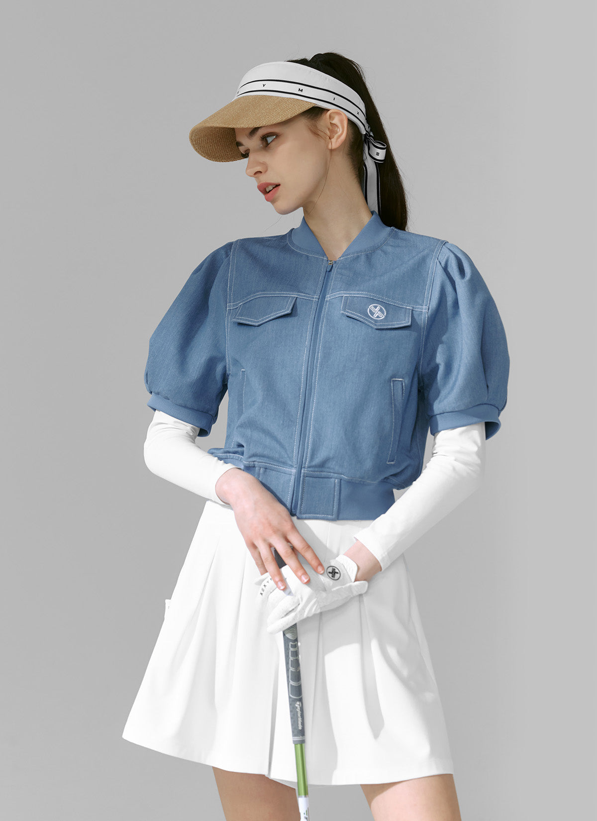 Stylish Denim-Look Puff Sleeve Short Sleeve Jumper for Women - Casual Summer Outfit & Streetwear Fashion