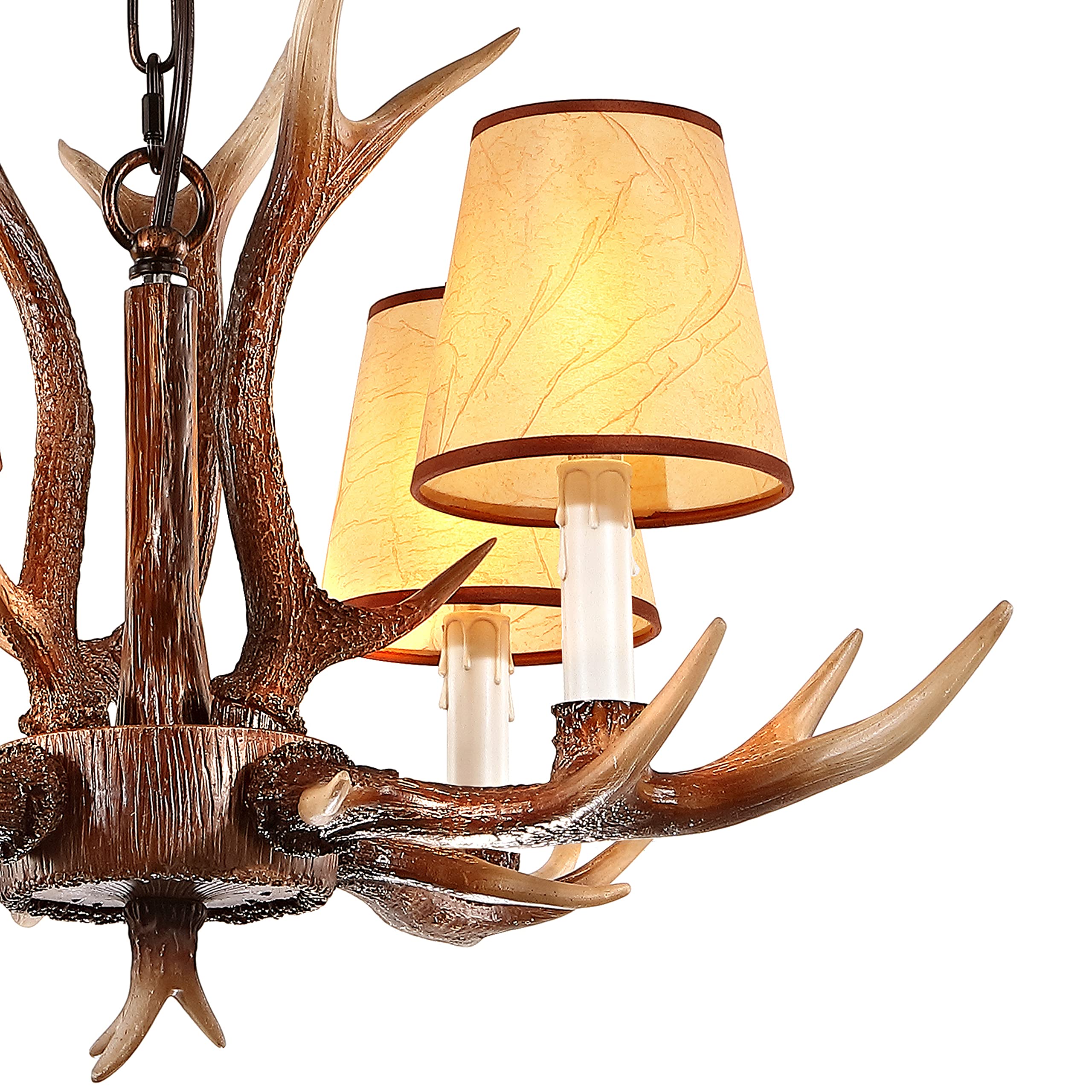 4-Light Antler Chandelier - Rustic Deer Horn Lighting Fixture with Shades for Kitchen, Dining Room, Living Room, Bedroom, Bar & Cabin Decor | Perfect for Lodge, Hunting Cabin & Western Style Homes (Brown)