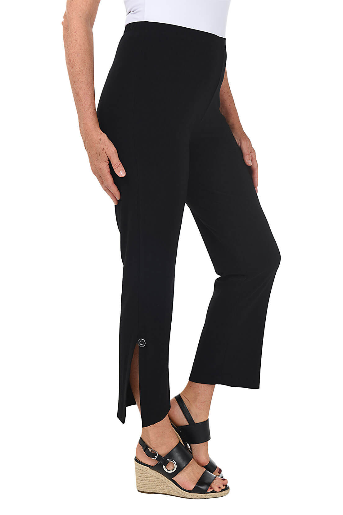 Split Button Hem Ankle Pants for Women - High Waisted Stretch Skinny Trousers - Office Work, Casual Outfits & Travel Wear