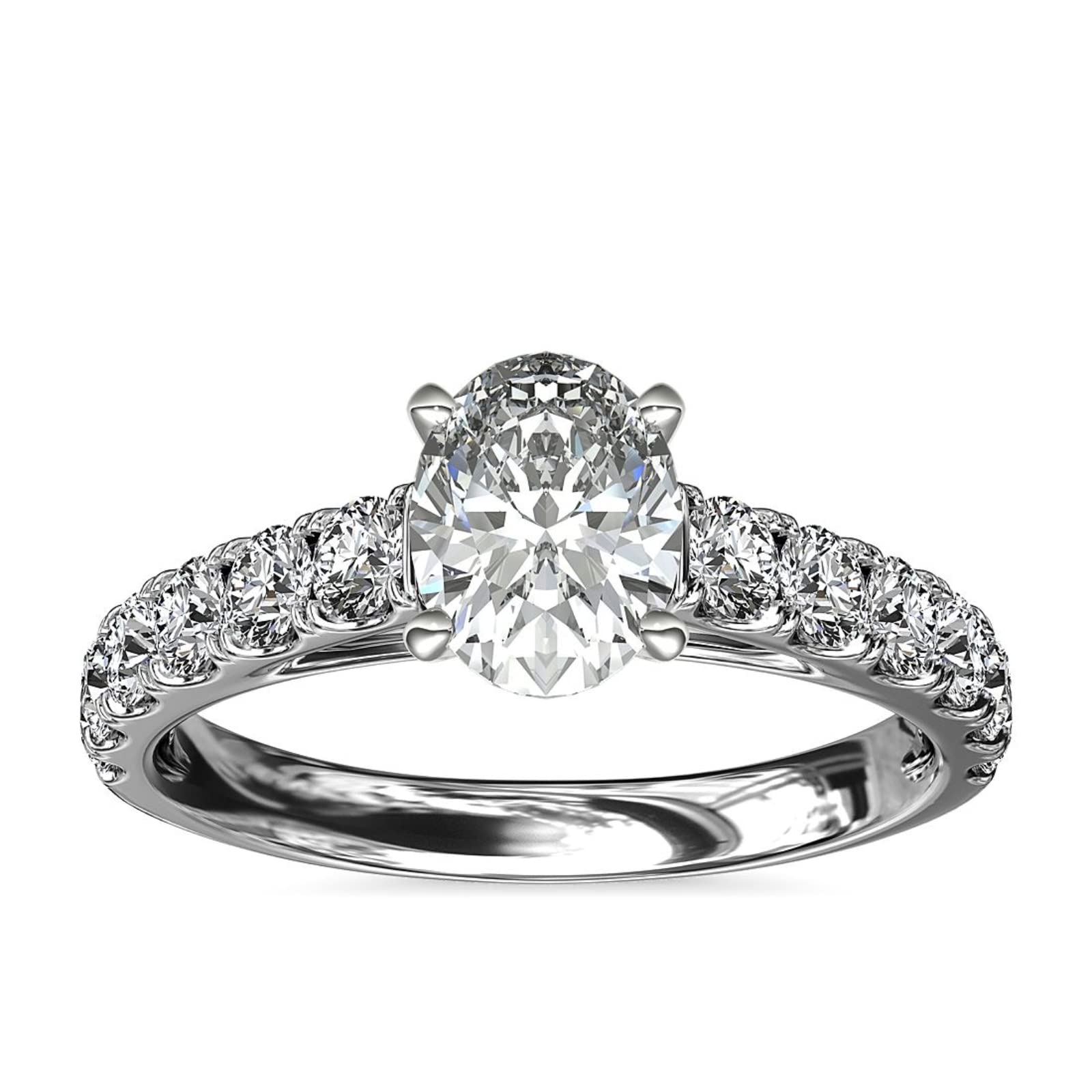 14K White Gold Oval Moissanite Solitaire Ring with Accents - Elegant Engagement, Wedding & Anniversary Ring for Women | Perfect Gift for Her, Proposal, Bridal Jewelry & Special Occasions