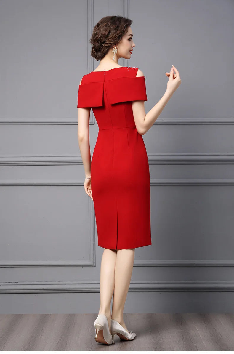 Elegant Red Beaded Diamond Party Dresses for Women - Luxury Off Shoulder Prom Gown, Summer Cocktail Dress for Evening Events, Weddings & Special Occasions