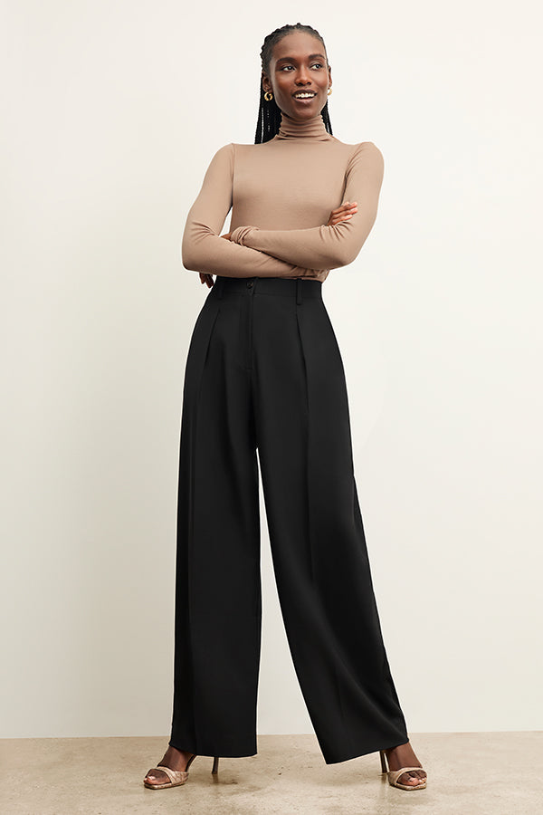 Zuri Pant Washable Wool Twill Pants for Women - Comfortable & Durable Black Trousers for Office, Travel & Casual Wear