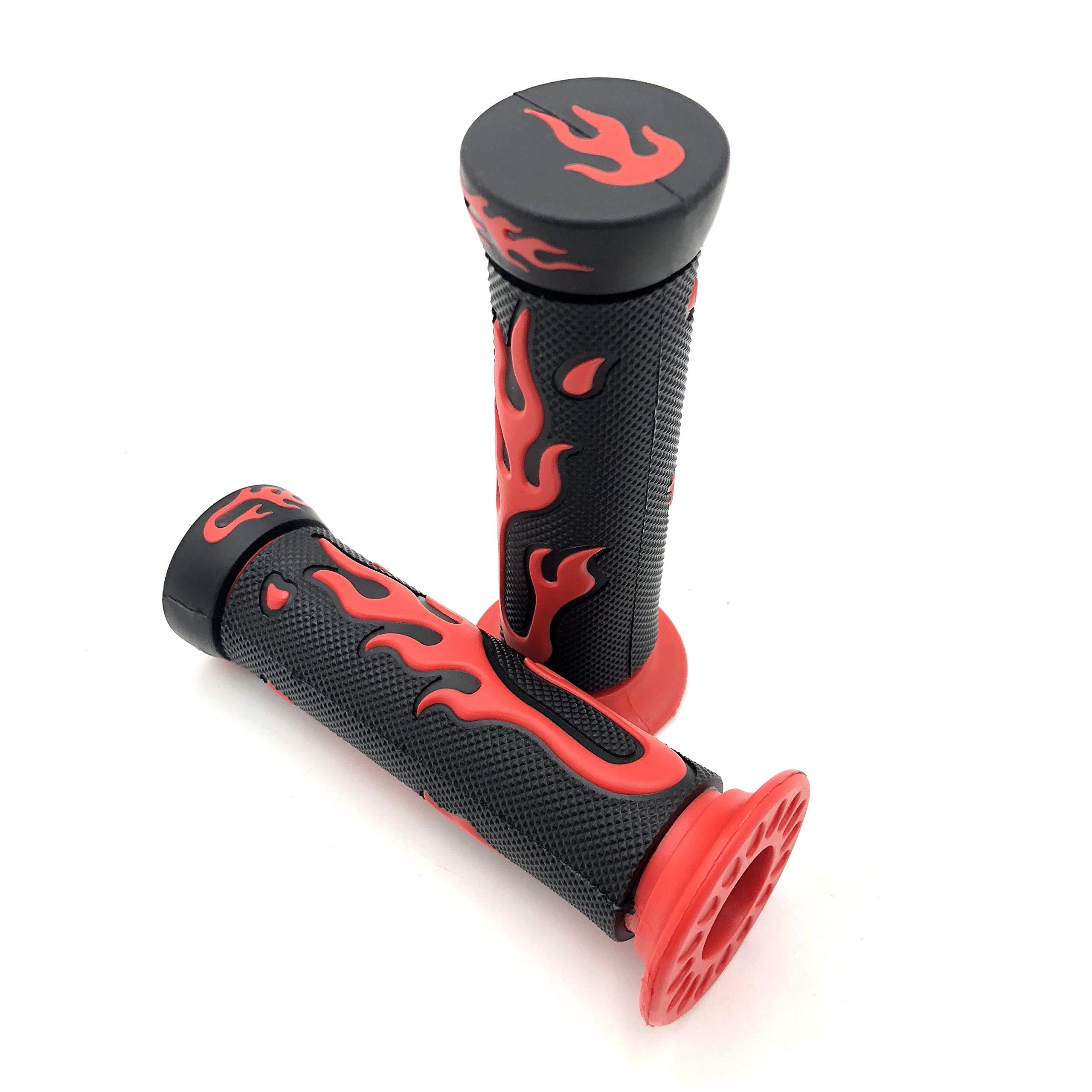 HTTMT XH4067-RED-22 ATV Watercraft Flame Gel Style Grips - Red Quad Handlebar Grips (7/8 Inch Both Sides) for Off-Road Motorcycles, Dirt Bikes & ATVs - Comfortable Non-Slip Control