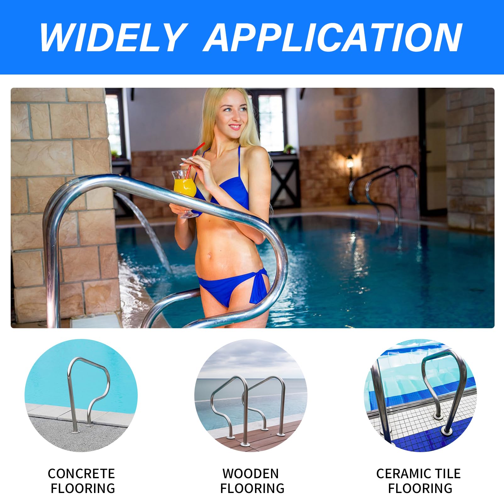 Stainless Steel Pool Handrail - Heavy Duty 304 Stainless Steel Safety Rail for In-Ground Pools | 330lbs Weight Capacity | 31.5x31.5 Inch (800x800mm) | No Pre-Embedding Required with Expansion Screws Included | Perfect for Pool Safety, Elderly Assistance & ADA Compliance