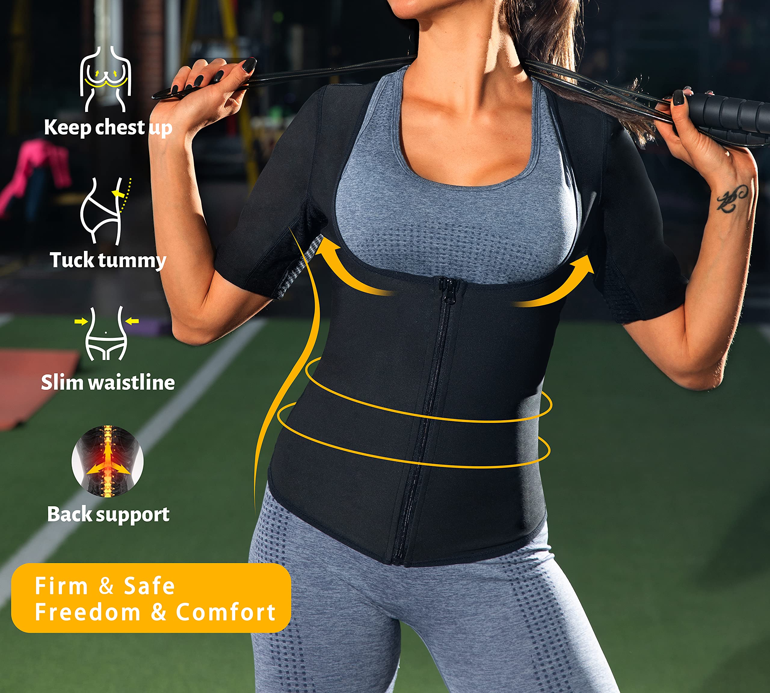 Women's Sauna Vest Sweat Tank Top - Zipper Compression Shirt for Weight Loss & Heat Trapping Waist Trainer - Gym Workout, Postpartum Recovery & Detox