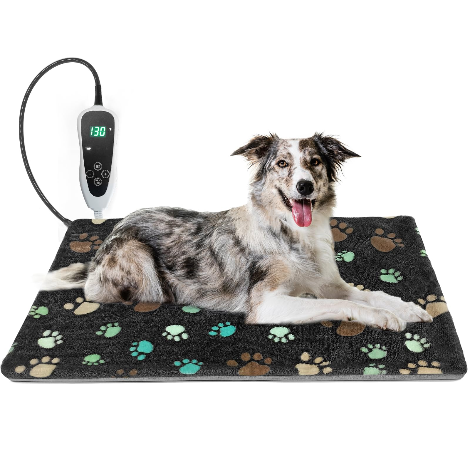 32x20 Inch Waterproof Dog Heating Pad with Smart Thermostat - Plush Fabric Cover for Puppies & Adult Dogs - Perfect for Whelping, Kennels & Cold Weather Comfort