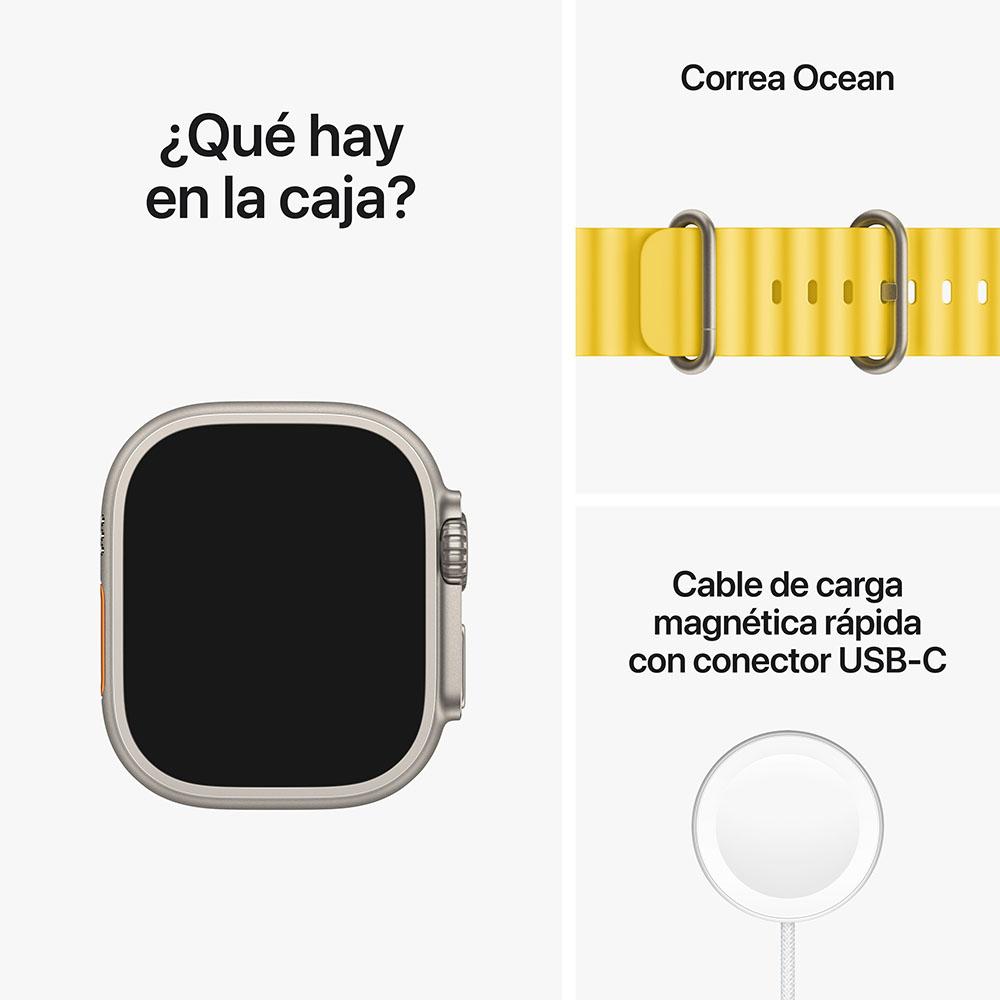 Apple Watch Ultra (GPS + Cellular) 49mm Titanium Case with Yellow Ocean Band - Perfect for Outdoor Adventures, Swimming & Fitness Tracking