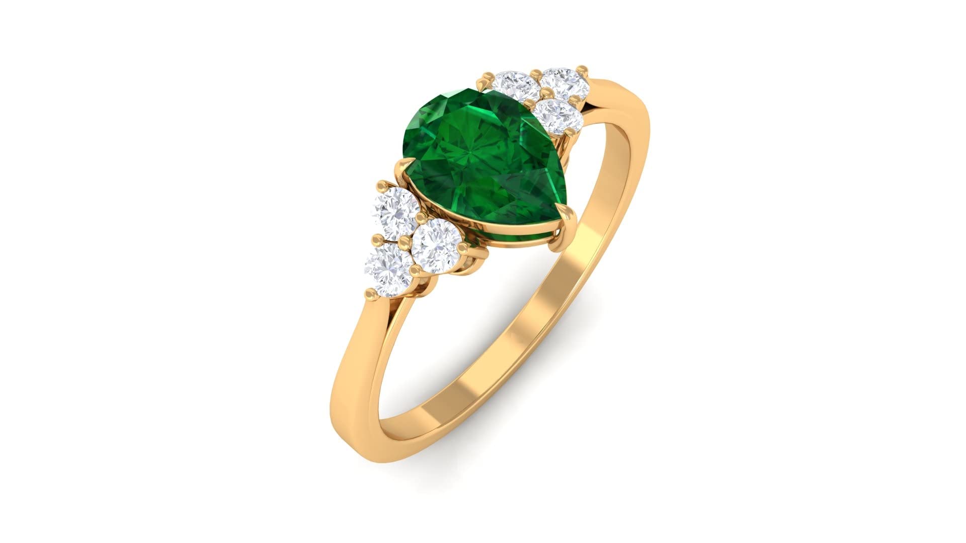 1.25 CT Lab Created Emerald & Moissanite Ring - 5X7 MM Pear Cut Green Emerald Ring for Women - 14K Solid Gold Elegant Jewelry - Perfect for Engagement, Wedding & Special Occasions