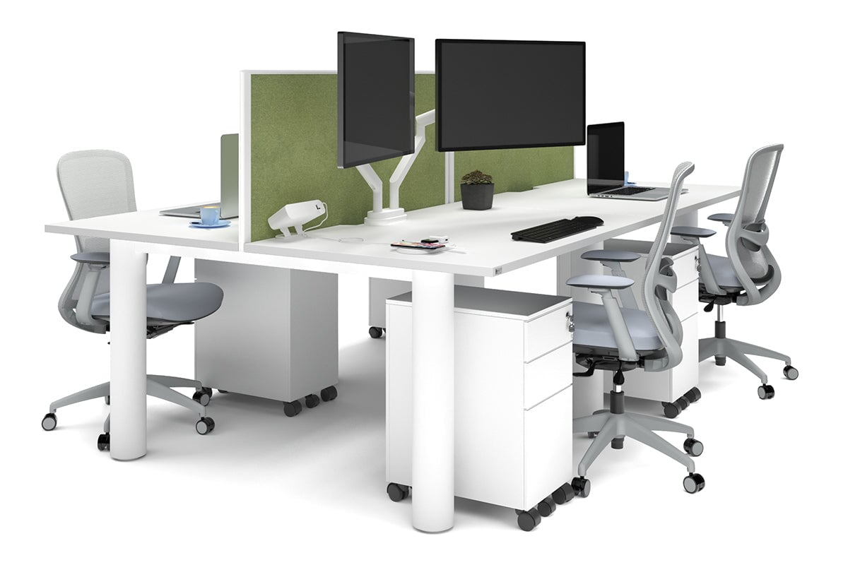 4-Person Office Workstation with Quadro Cylinder Legs - 1200L x 800W Desk with Cable Management Scallop for Modern Workspaces & Collaborative Office Environments