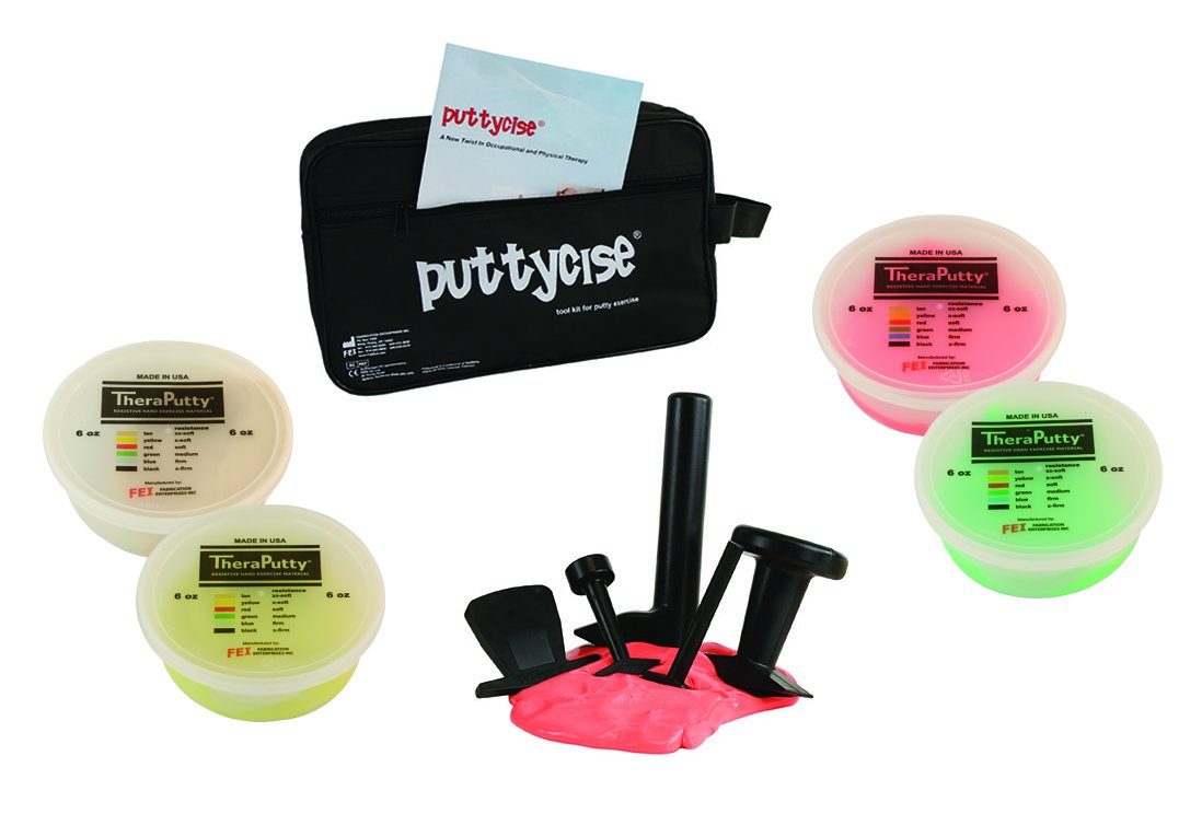 CanDo 10-2822 Theraputty Exercise Putty Kit - 4 x 6 oz Tan & Green Putty with Storage Bag & 5-Tool Set for Hand Therapy, Rehabilitation & Stress Relief