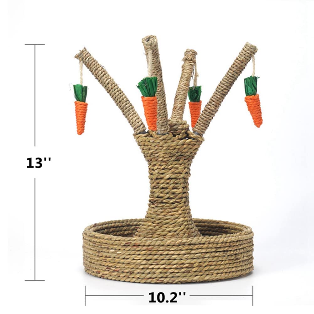 Ferret Scratcher Tree - Bunny Chew Toys for Cats & Small Animals - Rattan Grass Scratcher & Climbing Tree with Carrot Play Toys - Guinea Pig Tooth Cleaning Toy (Seagrass) - Perfect for Playtime & Dental Care