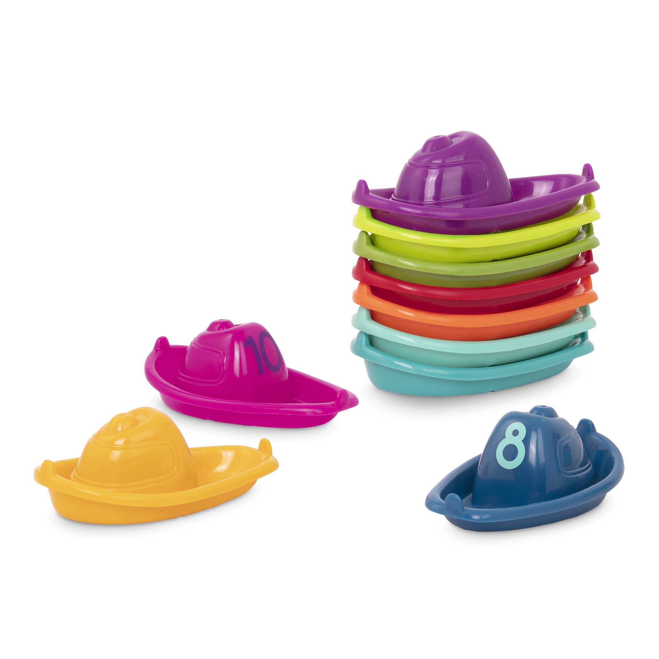 Battat 10-Piece Stackable Bath Boats Set - Numbered Floating Toy Boats for Bathtime, Pool & Beach - Educational Bath Toys for Babies 6+ Months - Perfect for Sensory Play & Early Learning