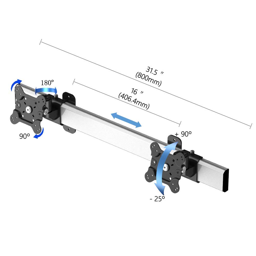 Dual Monitor Wall Mount Bracket - Adjustable Slideable Stand for 13-32 Inch Screens | Perfect for Home Office, Gaming & Workspace Setup