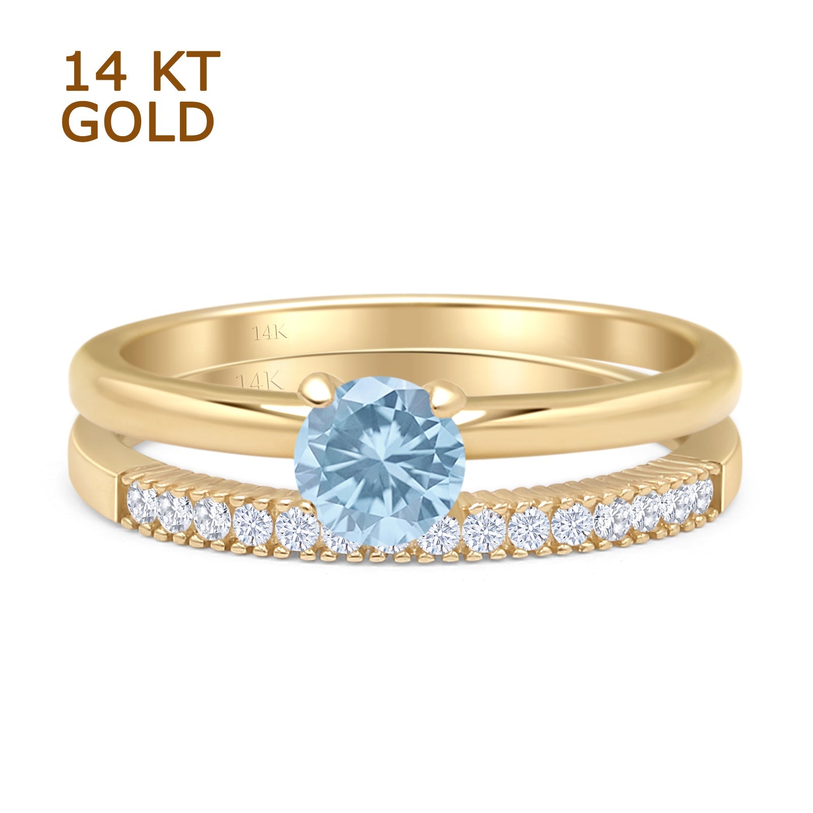 Aquamarine CZ 14K Yellow Gold