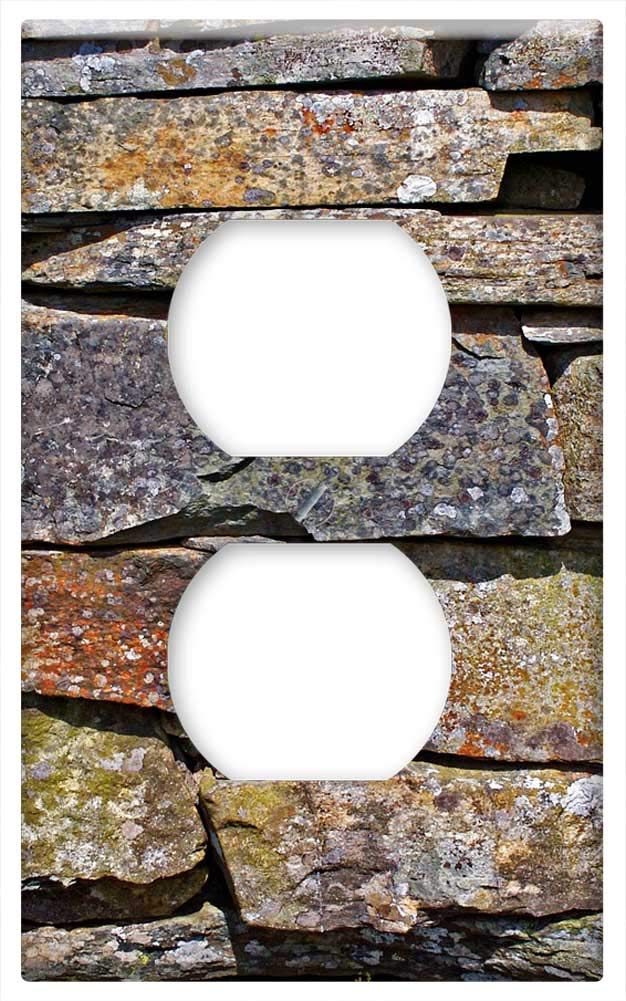 Slate Gray Switch Plate Outlet Cover - Stone Brick Wall Backdrop for Home, Office & Commercial Decor