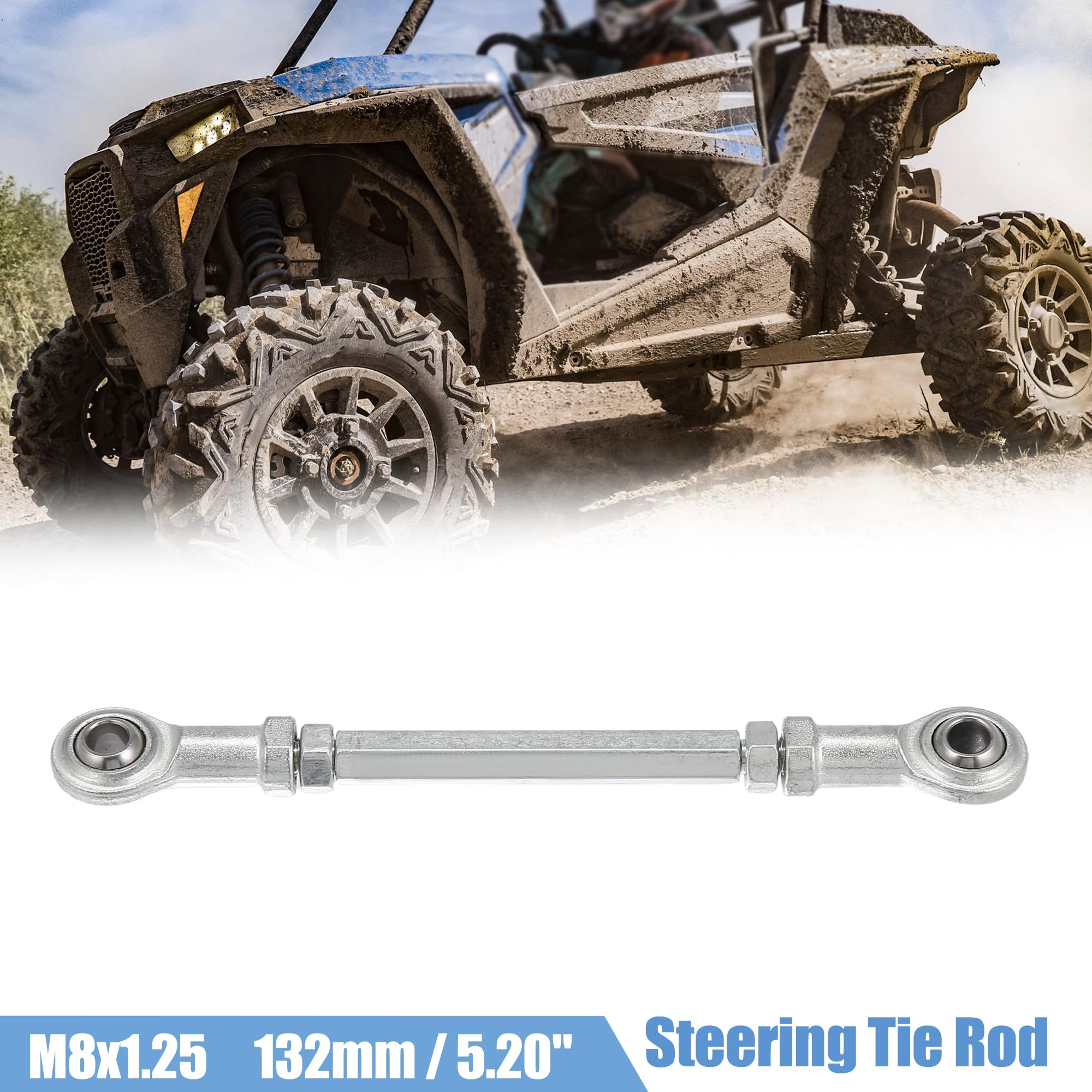 Motoforti 2-Pack 132mm Adjustable Steering Tie Rod Ball Joints - 8mm Hole Diameter - Compatible with 49cc Electric ATV & Go Kart - Silver Tone Steering Suspension Upgrade for Smooth Handling & Off-Road Performance