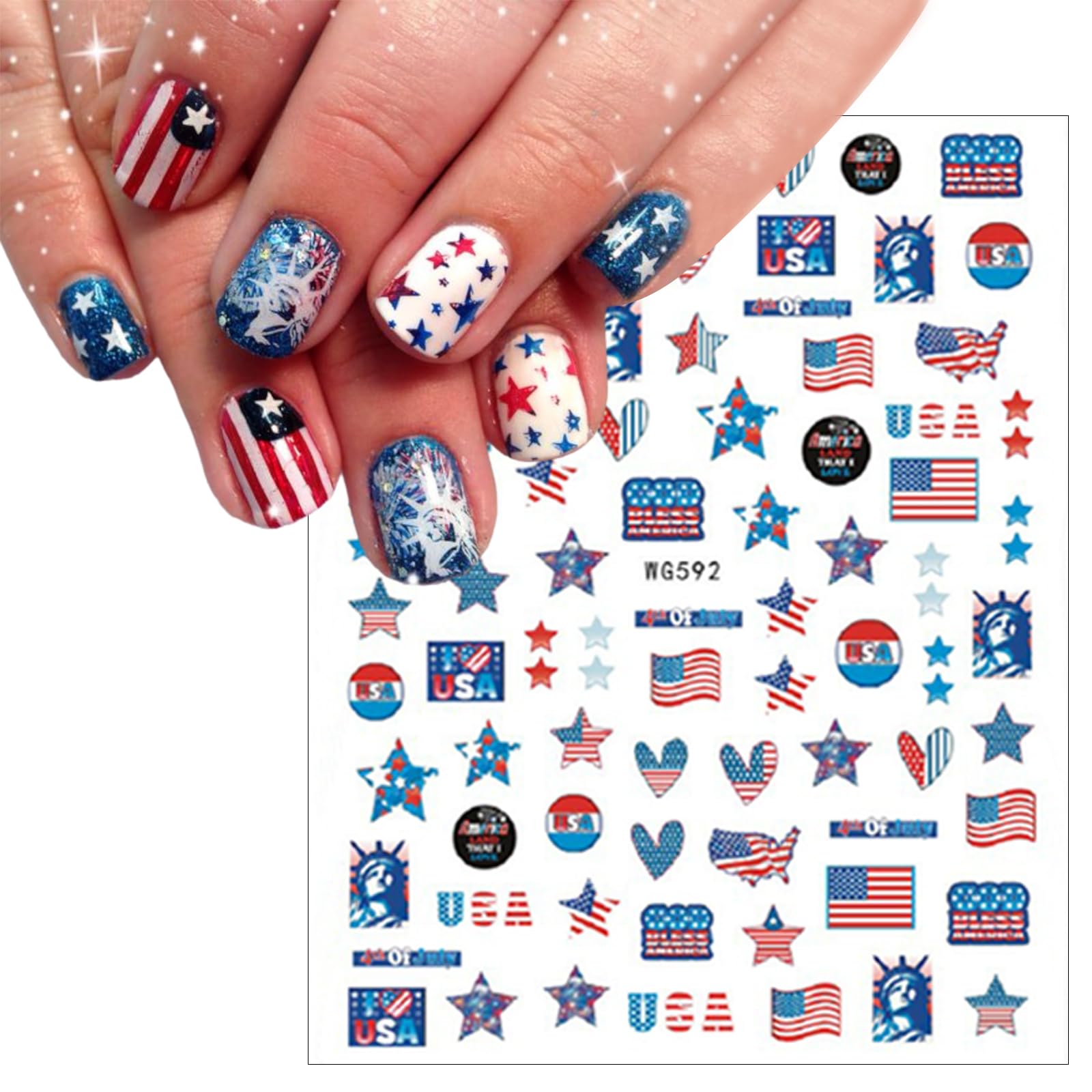4th of July Nail Stickers - Patriotic American Flag & Firework Designs for Independence Day Nails