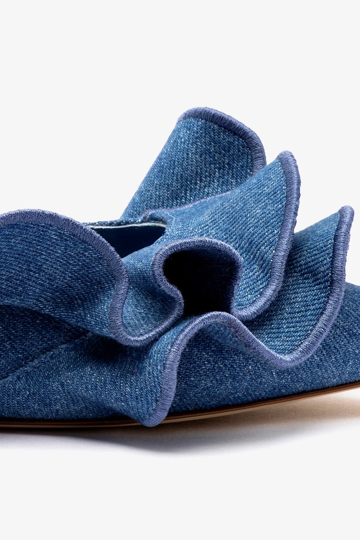 Lee Women's Ruffle Flat Shoes in Blue Denim - Comfortable Casual Slip-Ons for Everyday Wear, Work & Outings