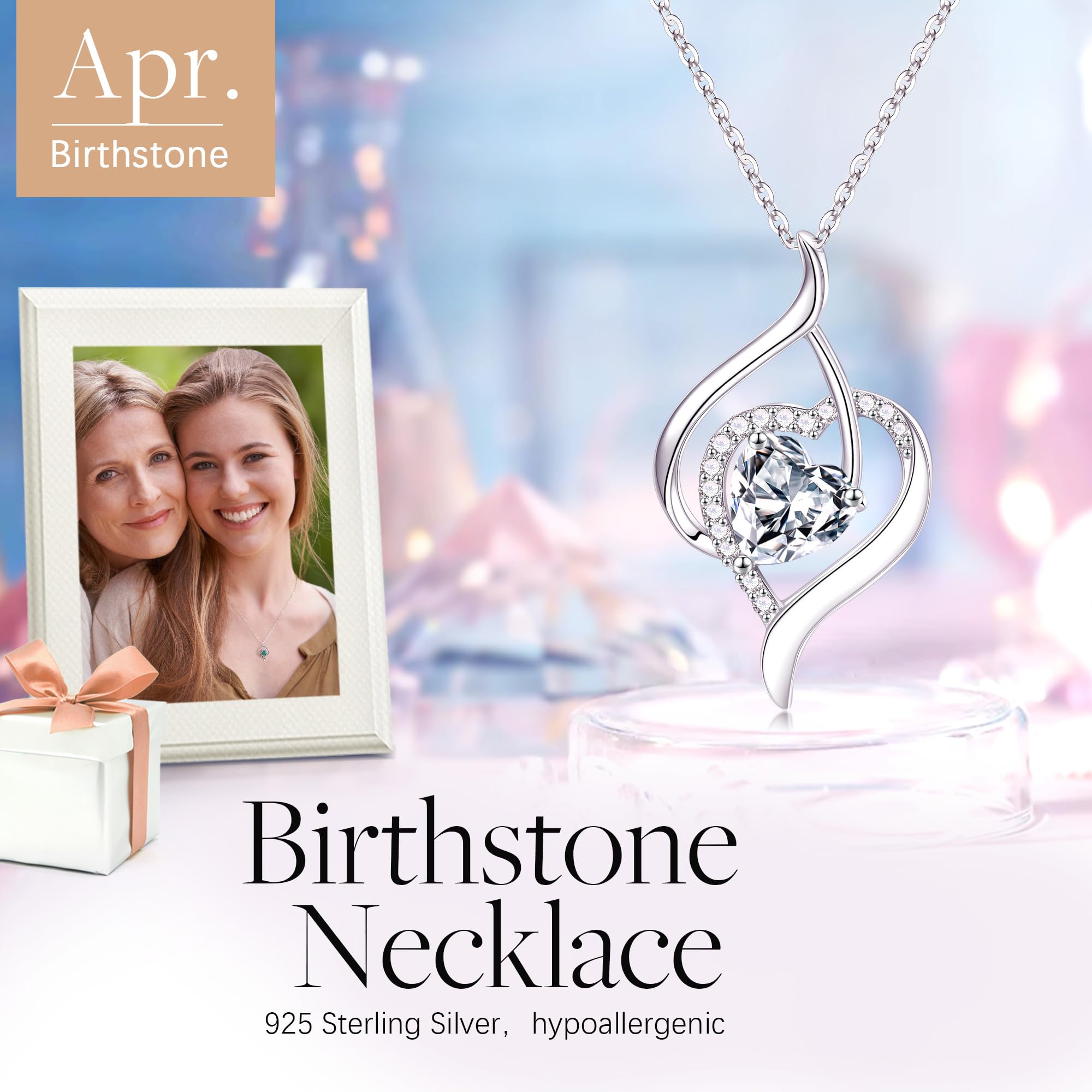 Birthstone Necklace for Women - 925 Sterling Silver Heart Pendant Necklace, Personalized Anniversary & Birthday Gift for Her, Wife, Mom, Sister | Perfect for Valentine's Day, Mother's Day & Special Occasions