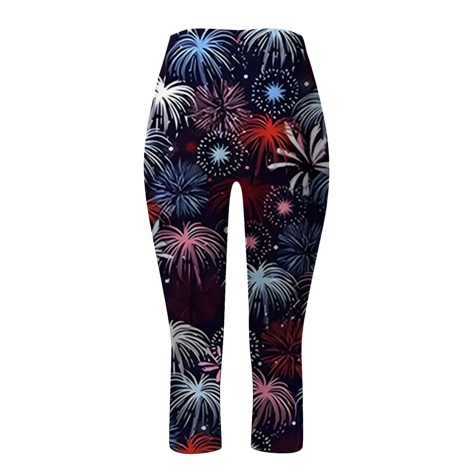 USA Flag Printed Flare Leggings for Women - Patriotic 4th of July Capri Leggings with Pockets | Perfect for Independence Day Celebrations, Workouts & Casual Wear