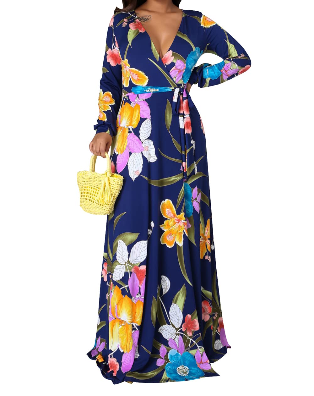 JTNFairy Women's Floral Print Long Maxi Dress - Plus Size Casual & Party Outfits for Beach, Wedding & Summer Vacations