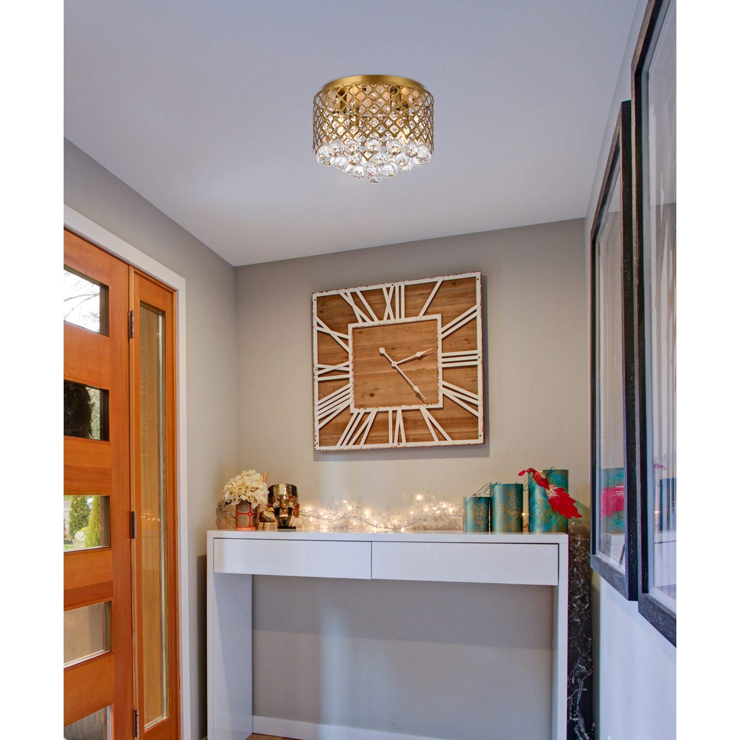 Tully 4-Light Brass Flush Mount Ceiling Fixture - Vintage Industrial Style Lighting for Bedroom, Kitchen & Hallway
