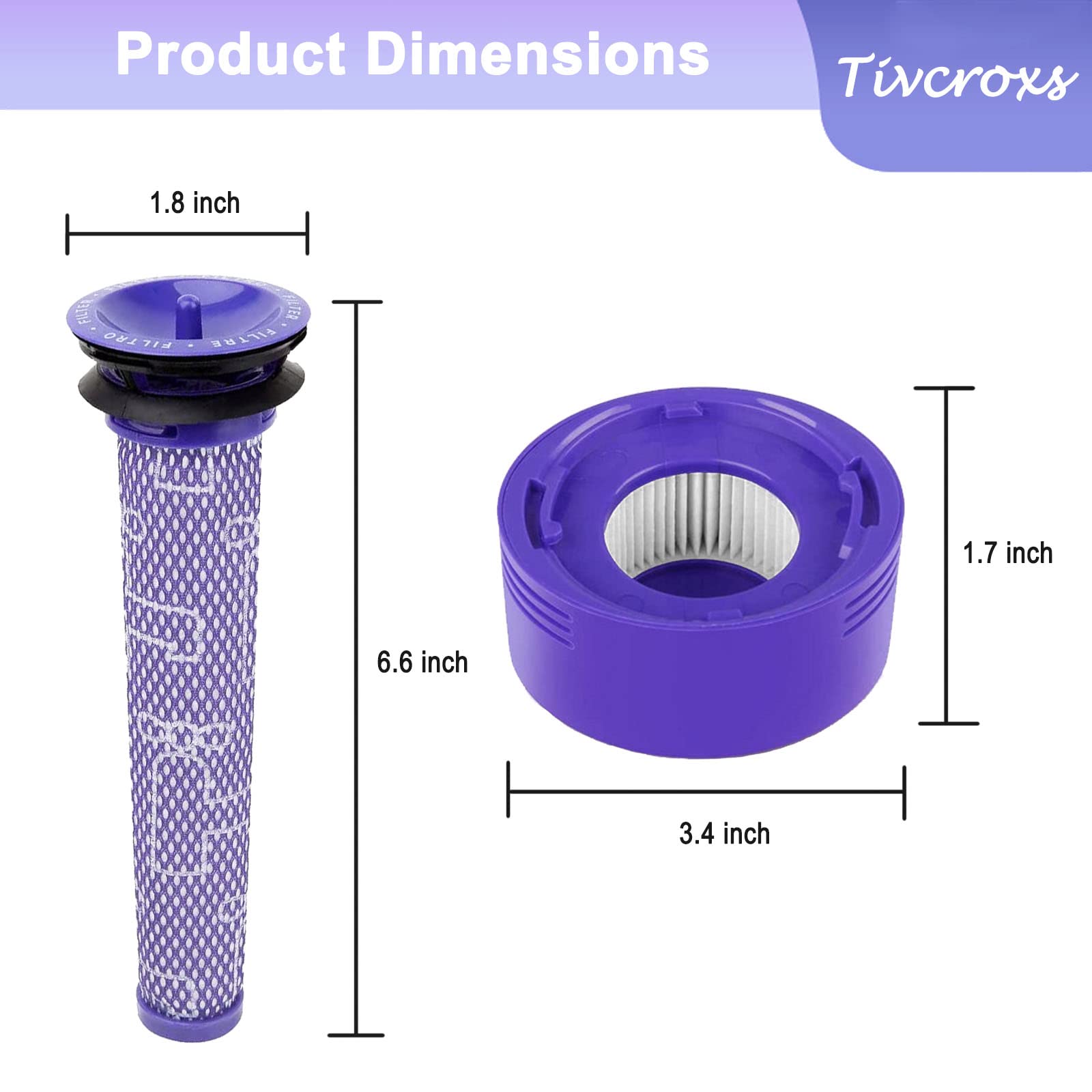 4 Pack V8 Vacuum Filters Replacement Kit - Compatible with Dyson V7 & V8 Animal/Absolute - 2 Pre-Filters + 2 Post-Filters - Replaces Part 965661-01 & 967478-01 - Perfect for Pet Hair, Allergies & Deep Cleaning