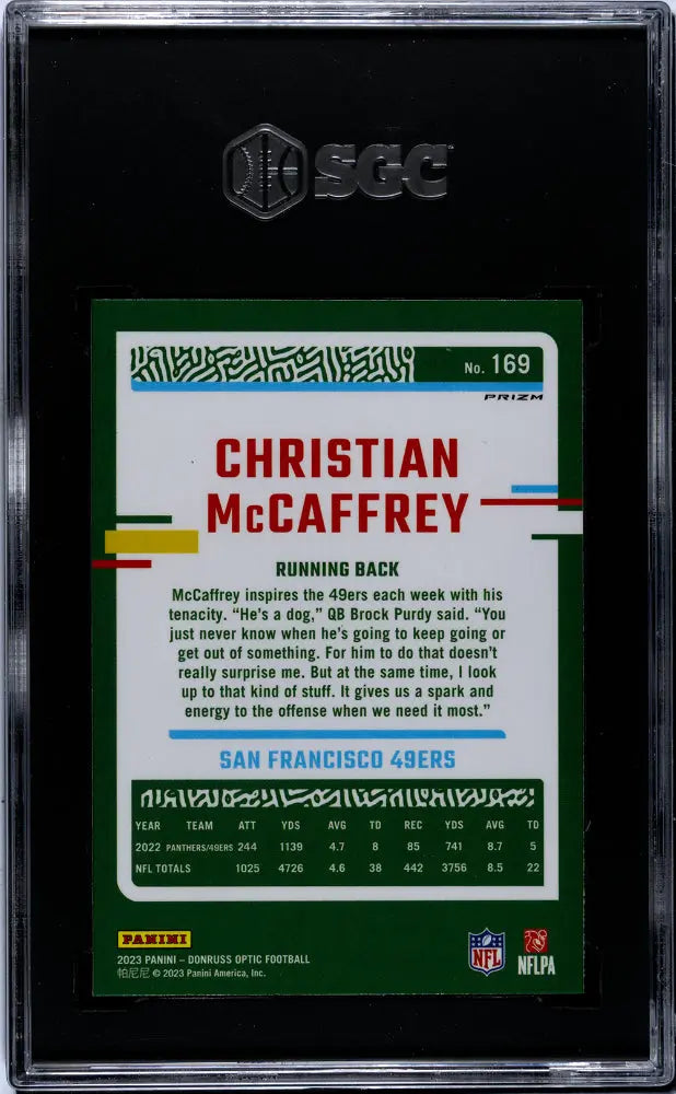 2023 Donruss Optic Football Christian McCaffrey One Hundred Prizm SGC 8.5 Graded Card - Rare Collectible for NFL Fans & Sports Memorabilia Enthusiasts - Perfect for Display, Investment, and Fantasy Football Decor