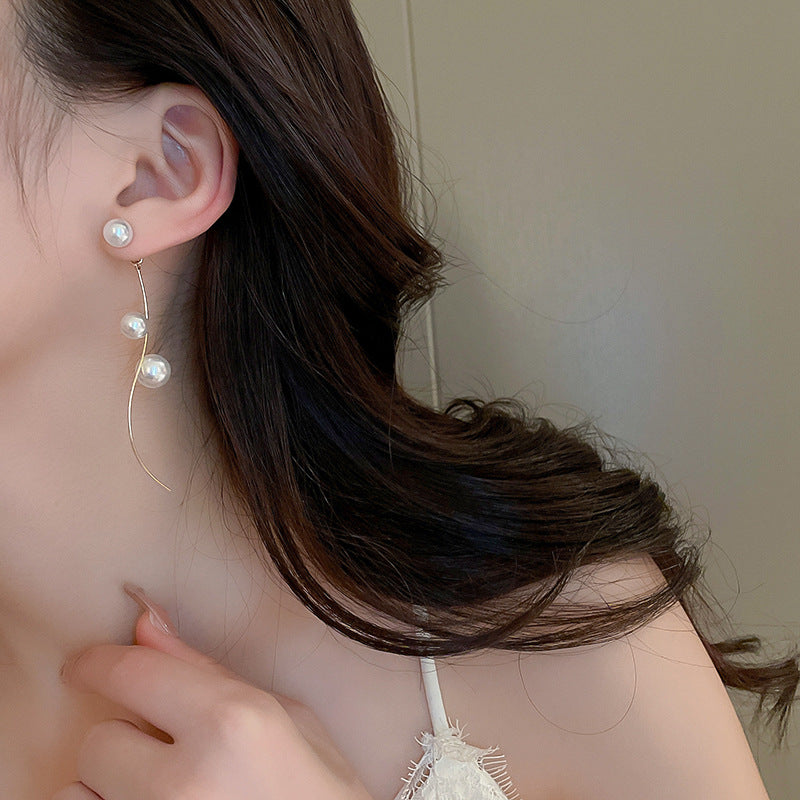 Elegant Classic Curve Pearl Long Drop Earrings for Women | HE10215 | Perfect for Weddings, Parties & Formal Events