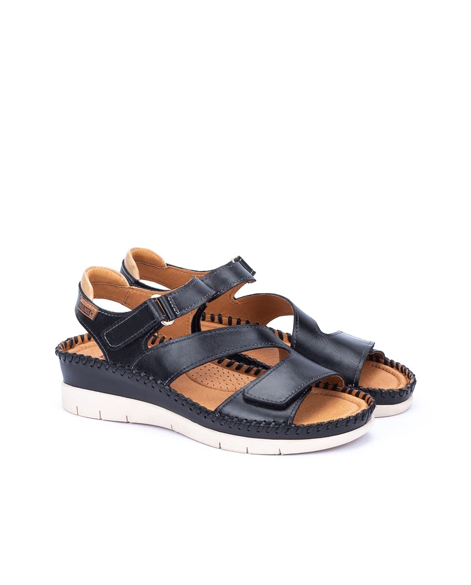PIKOLINOS Women's Altea Leather Wedge Sandals - Comfortable Black Slip-On Shoes for Casual Outings & Summer Vacations