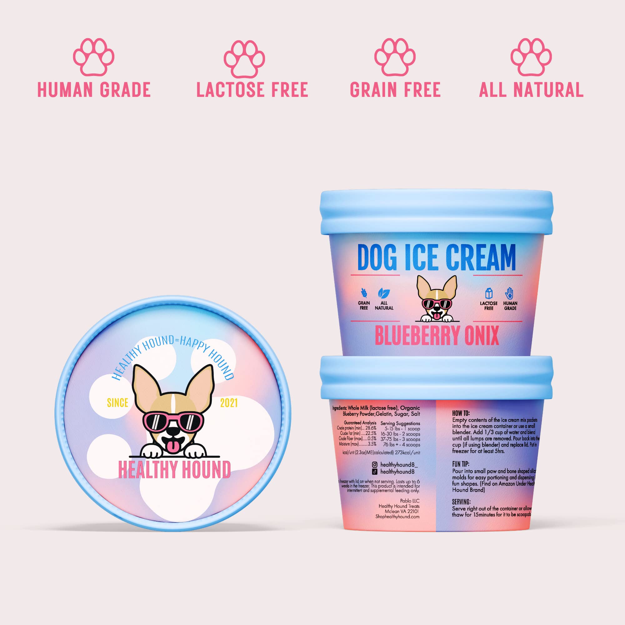Healthy Dog Ice Cream Mix - Blueberry Flavor, All-Natural Frozen Dog Treats for Summer, Birthdays & Special Occasions - Perfect for Cooling Down Your Pup on Hot Days