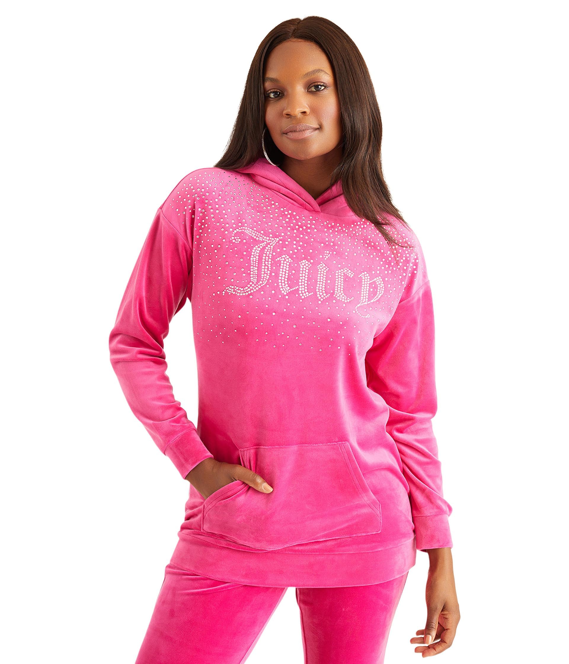 Juicy Couture Ombre Long Drop Shoulder Hoodie with Bling - Trendy Women's Fashion Sweatshirt for Casual Wear, Gym & Street Style