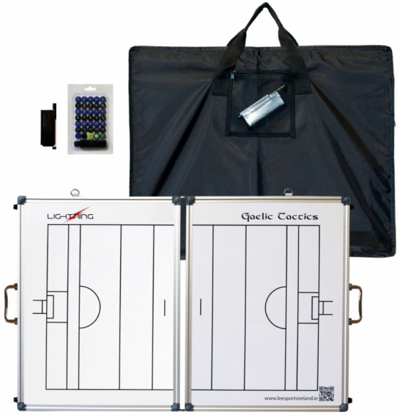 Lee Sports Lightning Foldable Gaelic Tactic Board with Carry Case - Portable Coaching Whiteboard for Football, Hurling & Camogie Training - Perfect for Coaches, Players & Team Strategy Sessions