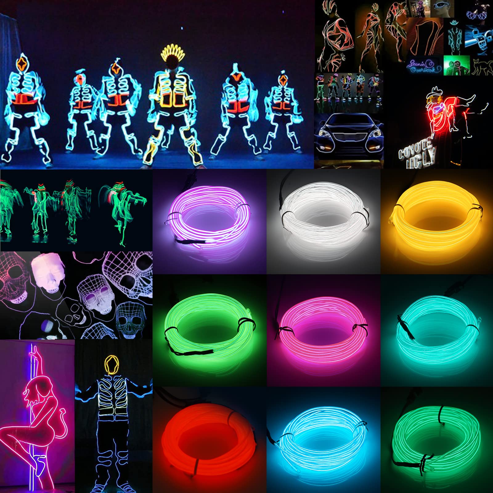 JIGUOOR 16.4ft EL Wire Battery Pack - 5m Bright Neon Light Strip with 360° Illumination for DIY, Party, Halloween & Christmas Decorations - Flexible Neon Tube Rope Lights for Home, Bar, Pub, Festival & Nightclub Lighting (Purple)
