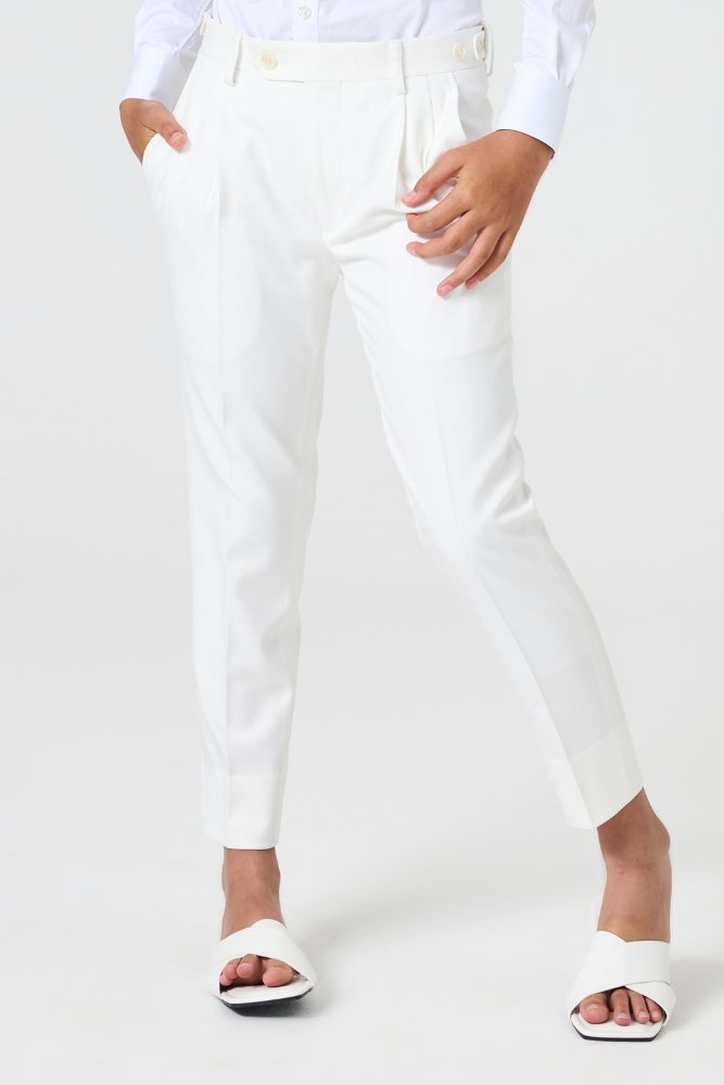 Jude Pleated Chino Pants for Men - White Stretch Comfort Fit Casual Trousers - Perfect for Office, Business Casual & Smart Outfits