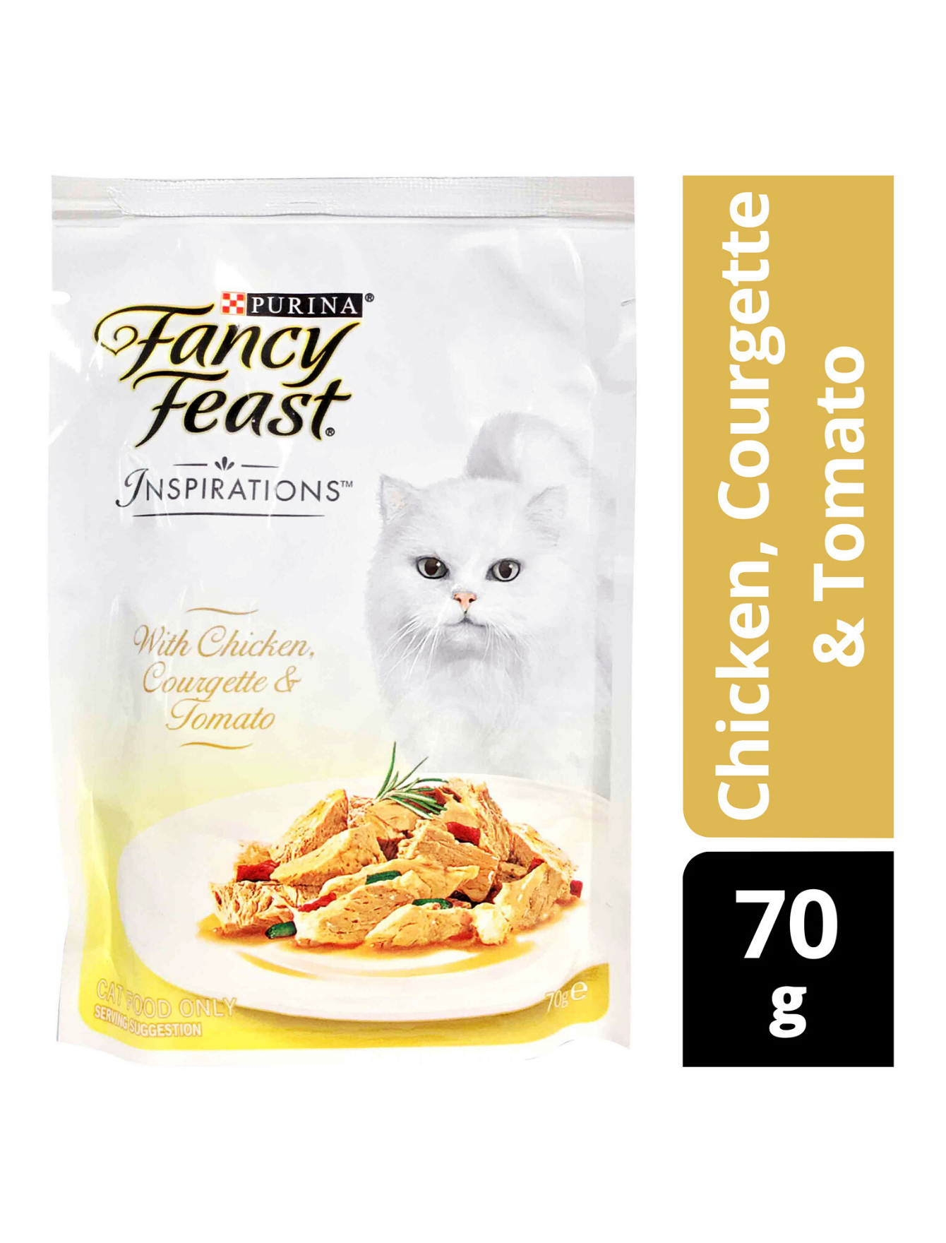 Fancy Feast Inspiration Chicken, Courgette & Tomato Pouch Cat Food 70g - Grain-Free Wet Cat Food for Adult Cats | Perfect for Mealtime, Travel & Treats