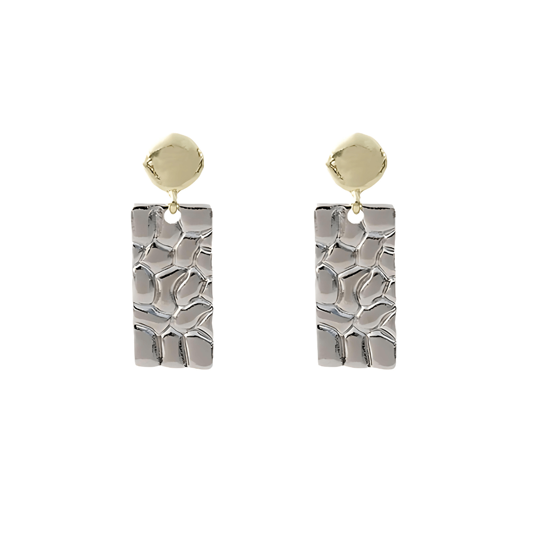 Geometric Fold Two Tone Textured Dangle Nugget Earrings for Women | Trendy Gold & Silver Statement Jewelry | Perfect for Parties, Weddings & Everyday Wear (E4081)