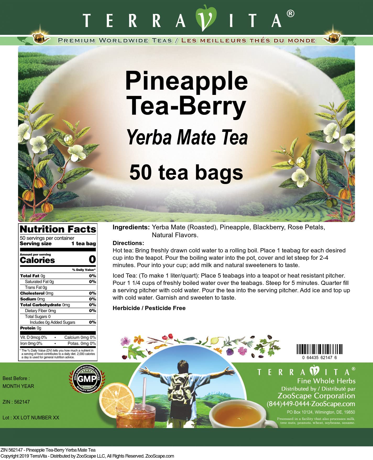 Organic Pineapple Tea-Berry Yerba Mate Tea Bags - 3 Pack (150 Tea Bags Total) | Caffeine Boost Energy Drink | Perfect for Morning Focus, Workout Recovery & Afternoon Pick-Me-Up