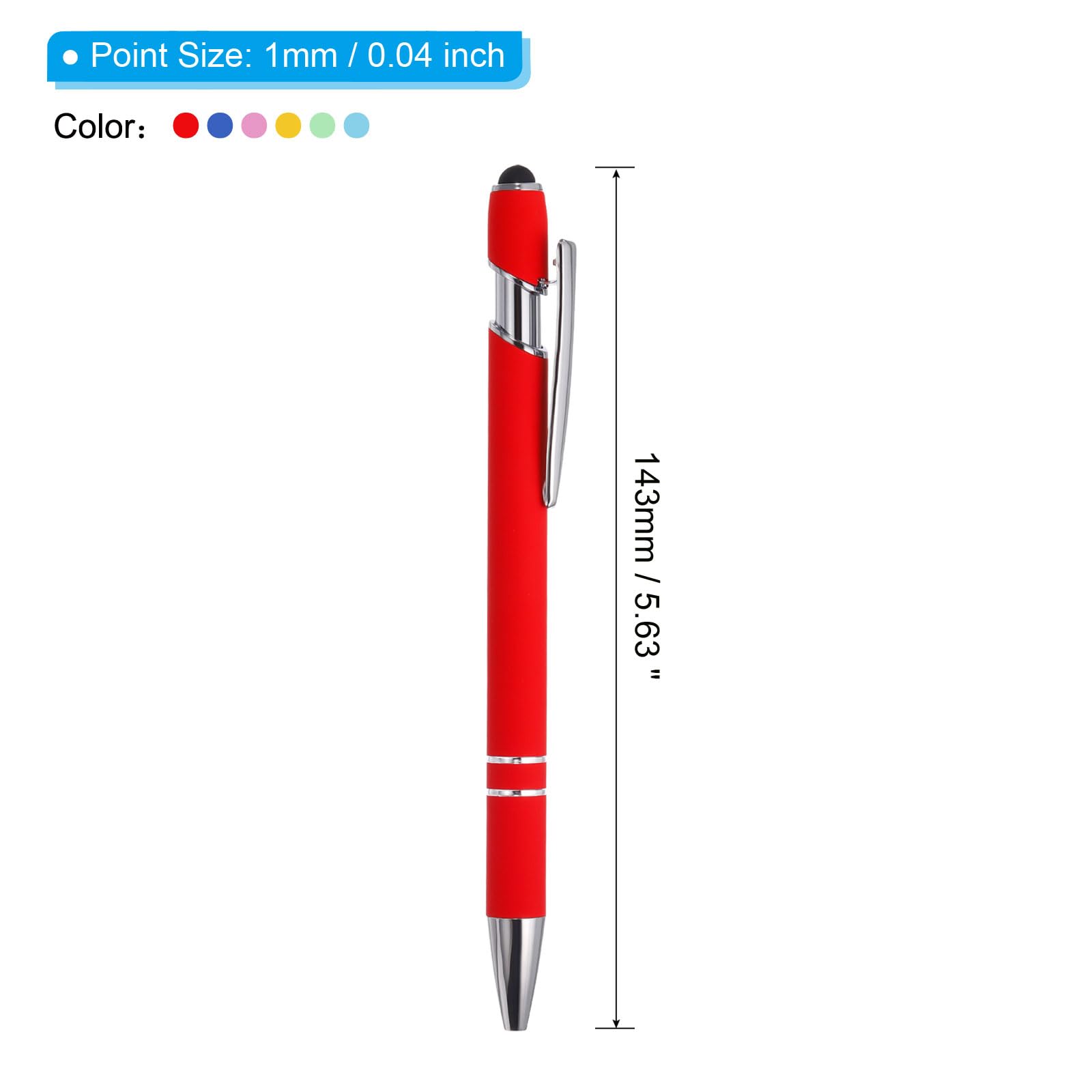 PATIKIL 2-in-1 Metal Ballpoint Pen with Stylus Tip - 12 Pack Black Ink 1.0mm Medium Point Touch Screen Stylus Pen (6 Colors) - Perfect for Office Work, Note Taking & Tablet Use
