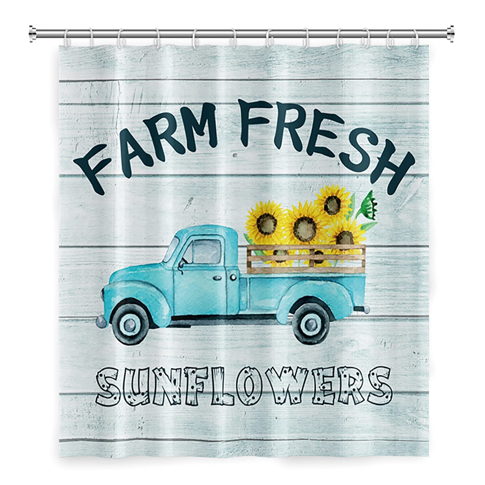LFEEY Farmhouse Sunflowers Shower Curtain - Rustic Blue Truck with Yellow Flowers Bathroom Decor, Waterproof 60x72 Inch - Perfect for Farmhouse, Cottage & Vintage Style Bathrooms