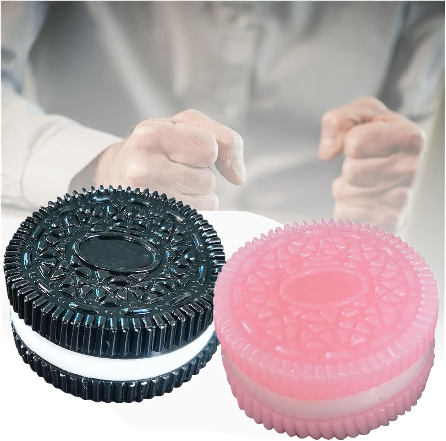 Soft Squishy Stress Relief Toy - Pinching Biscuit Simulation Sensory Fidget Toy for Anxiety & Relaxation - Perfect Desk Accessory for Adults & Kids (Black+Pink) - Office, School, Travel & Home Use