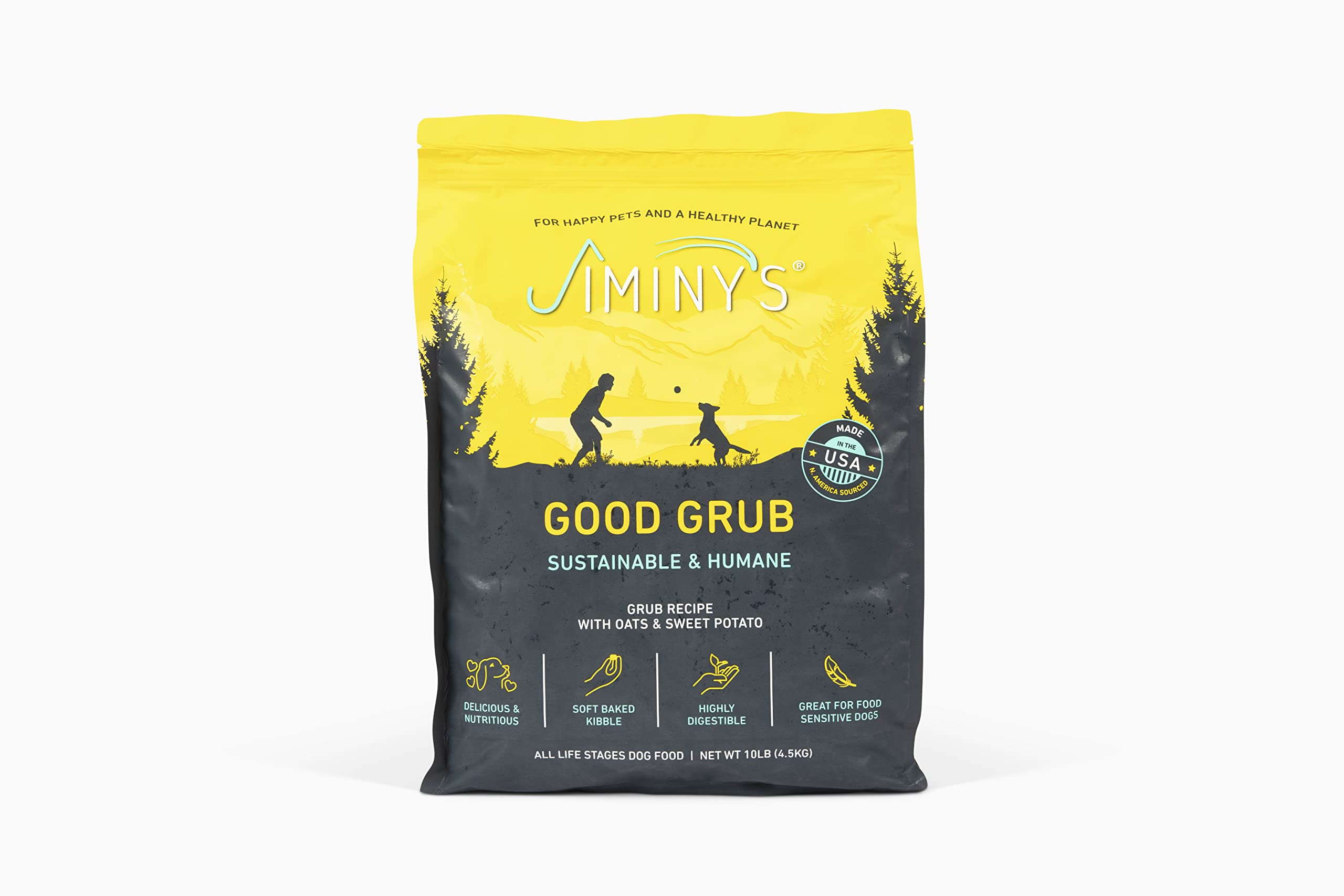 Jiminy's Hypoallergenic Dry Dog Food - 100% USA Made, Gluten-Free, Sustainable Insect Protein Dog Food for Sensitive Stomachs - High Protein Oven-Baked Kibble (10lb Bag) - Perfect for Dogs with Allergies & Digestive Issues | Indoor & Outdoor Feeding