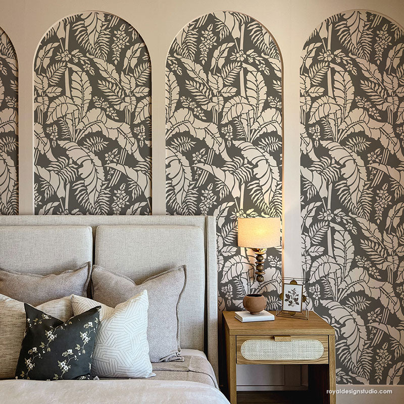 Papua Palm Forest Wall Stencil - Tropical Leaf Mural Template for DIY Home Decor, Nursery & Living Room Wall Painting